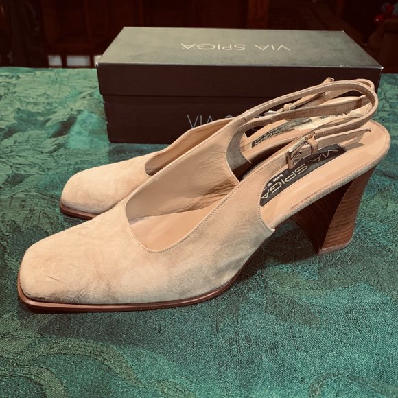 Via Spiga Desert Suede Slingback Block Heel Sandal Shoes Sz 11M - Picture 3 of 7